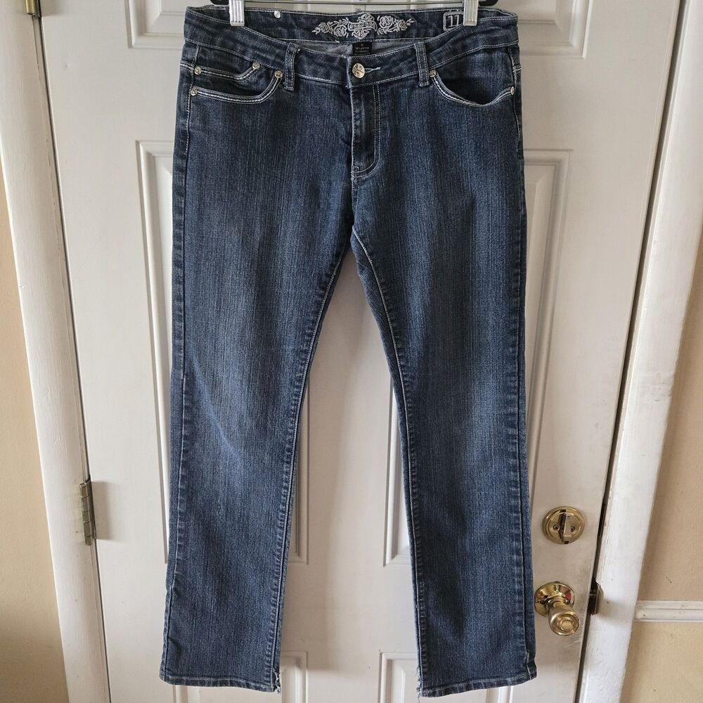 Rampage Y2K Bootcut Jeans Women Size 11 Medium Wash Flap Pocket Stretch Vintage